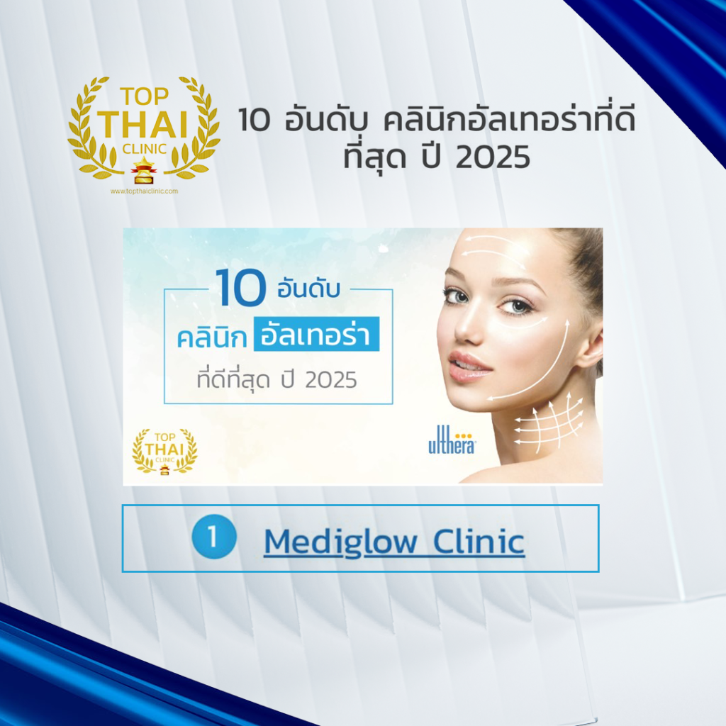 Mediglow Clinic คว้าอันดับ 1 คลินิกอัลเทอราที่ดีที่สุดประจำปี 2025 จากการจัดอันดับของสถาบัน TOP THAI CLINIC